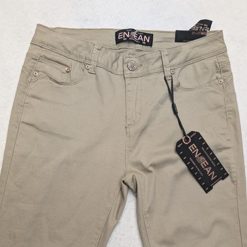 NWT Enjean Push Up Ankle Skinny Pants Womens 9 Khaki Tan Mid Rise Stretch